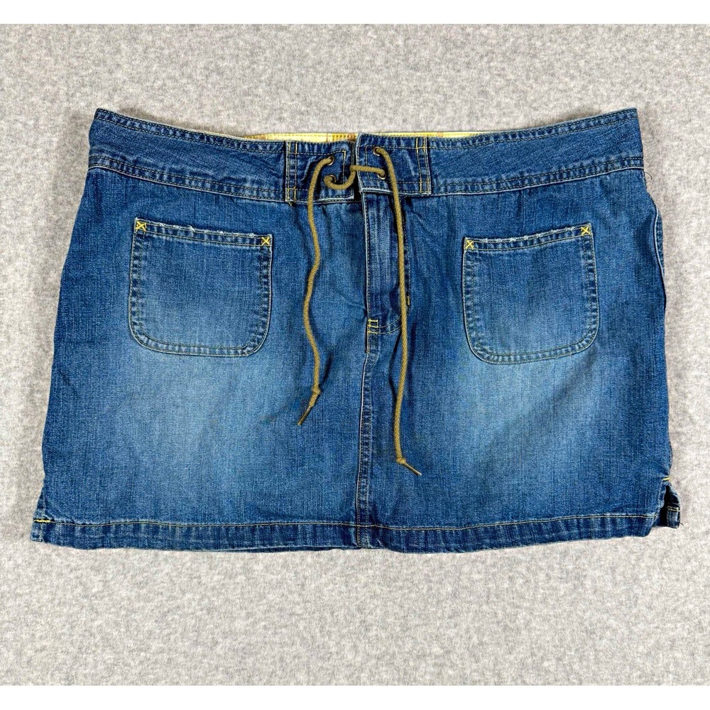 Old Navy Blue Denim Mini Skirt Short Length Drawstring Waist Pockets Size 10